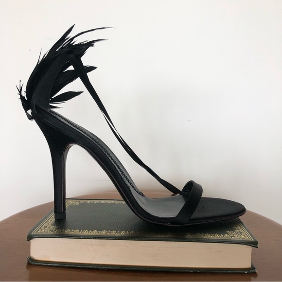 BCBGMAXAZRIA Size 6.5 Black Feather Ankle Tie Strappy Heels (Great condition) - Picture 3 of 12